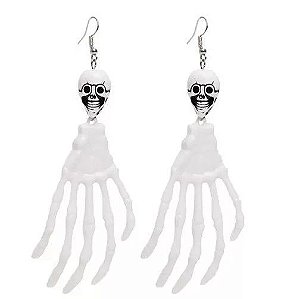 Par de Brincos Mãos de Esqueleto Branco com Led - Ref 29003249 Halloween Cromus
