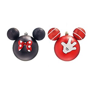 Bola de Natal Mickey e Minnie Disney 10cm com 2 Unidades - Natal Disney - Ref 1699721 Cromus