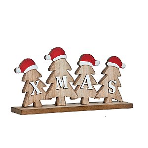 Pinheiros de Natal com Gorros em Madeira 10x25x5cm - Coleção Wood Mood - Ref 1594551 Cromus