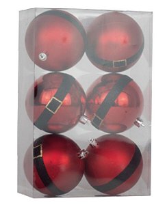Bola de Natal Vermelha com Cinto Preto Noel jogo com 6 Unidades - Ref 1019621 Cromus