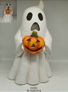 Fantasma Segurando Abobora de Poliresina com Led 28x20x47cm - Halloween - Cromus