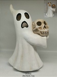 Fantasma Segurando Cabeça Esqueleto com Led 29x19x43cm - Halloween - Cromus