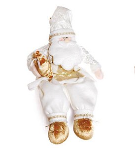 Boneco Papai Noel Sentado com Presente Branco 78cm - Coleção Dinamarca - Ref 1412502 Cromus