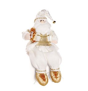Boneco Papai Noel Sentado com Presente Branco 52cm - Coleção Dinamarca - Ref 1412509 Cromus