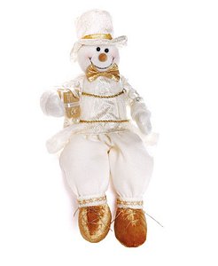 Boneco de Neve Sentado com Gravata e Presente 52cm - Coleção Dinamarca - Ref 1412510 Cromus Natal