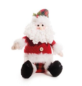 Boneco Papai Noel Sentado com Roupa Xadrez 25cm - Coleção Sicilia - Ref 1591652 Cromus
