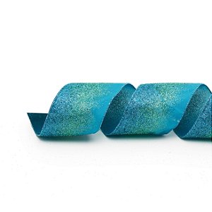 Fita Aramada de Natal Azul Glitter Degrade 6.3cm x9.14cm - Fitas Natalinas - Ref 1200596 Cromus