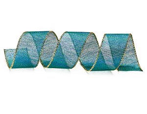 Fita Aramada Azul Tiffany com Borda Dourada 3,8cm x 914cm - Fitas Natalinas - Ref 1594597 Cromus