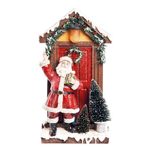 Papai Noel de Resina em Frente a Porta com Led - Coleção Santa Claus - Ref 1695369 Cromus