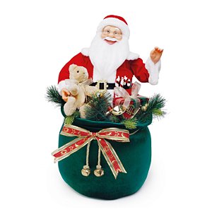 Papai Noel no Saco de Presentes com Led 64cm - Coleção Noeis - Ref 1209008 Cromus