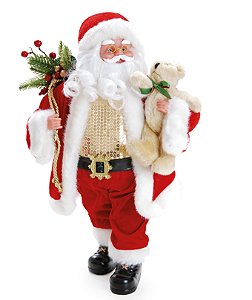Boneco Papai Noel com Colete de Paete Segurando Urso e Saco de Presentes 50cm - Coleção Noeis - Ref 1516104 Cromus