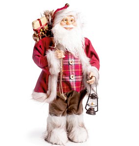 Boneco Papai Noel em Pé com Saco de Presentes e Lanterna 65cm - Coleção Noeis - Ref 1591003 Cromus