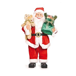 Boneco Papai Noel em Pé Segurando Saco de Presentes e Urso 60cm - Coleção Noeis - Ref 1690026 Cromus