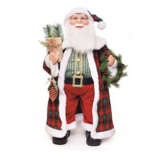 Boneco Papai Noel em Pé com Casaco Xadrez Vermelho e Verde 78cm - Coleção Noeis - Ref 1207300 Cromus