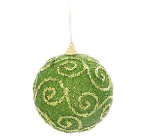 Bola de Natal Verde com Arabescos 8cm Jogo com 6Un - Bolas Natalinas - Ref 1416084 Cromus