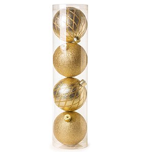 Bola de Natal Dourada com Losango 15cm Jogo com 4Un - Bolas Natalinas - Ref 1712699 Cromus