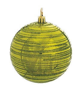 Bola de Natal Verde com Listras de Glitter 12cm Jogo com 2Un - Bolas Natalinas - Ref 1213581 Cromus