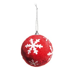 Bolas de Natal Vermelha Pelúcia com Flocos de Neve 10cm Jogo com 4Un - Bolas Natalinas - Ref 1241987 Cromus