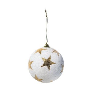 Bolas de Natal Branca com Estrelas Ouro 10cm Jogo com 4 Un - Bolas Natalinas - Ref 1361465 Cromus