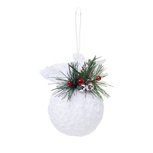 Bola de Natal Branca Nevada com Arranjo e Guizos 9cm 1 Unidade- Bolas Natalinas - Ref 1209727 Cromus