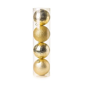 Bolas de Natal Arabesco Brilho Mate e Glitter Dourado 15cm Jogo com 4Un - Bolas Natalinas - Ref 1712731 Cromus