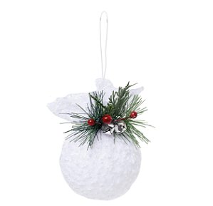 Bola de Natal Branca Nevada com Arranjo e Guizos 10cm 1 Unidade- Bolas Natalinas - Ref 1209726 Cromus