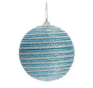 Bolas de Natal Espiral Azul Claro e Prata 8cm Jogo com 6Un - Bolas Natalinas - Ref 1518836 Cromus