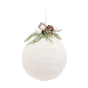 Bola de Natal Branca de Veludo com Arranjo 10cm Jogo com 2 Un - Bolas Natalinas - Ref 1209339 Cromus
