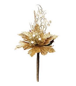 Flor de Natal Poisentia Dourata com Glitter e Galho - Flor Cabo Medio - Ref 1711856 Cromus