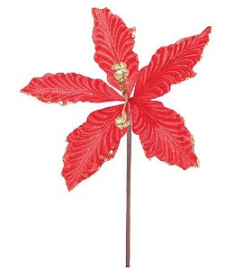 Flor de Natal Poisentia Veludo Vermelho - Flores Cabo Médio - Ref 1025015 Cromus