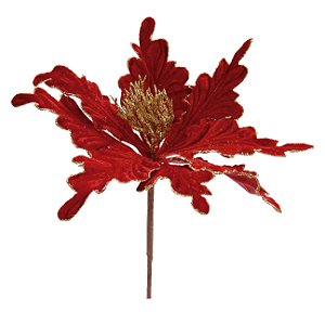 Flor de Natal Poisentia Vermelha de Veludo Miolo Dourado - Flores Cabo Curto - Ref 1517636 Cromus
