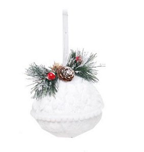 Bola de Natal Branca com Bolinhas e Arranjo de Frutas e Pinhas 10cm com 1 Un - Bolas Natalinas - Ref 1205116 Cromus