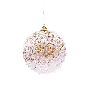 Bolas de Natal Branca com Estrelas Douradas 10cm Jogo com 4Un - Bolas Natalinas - Ref 1241995 Cromus