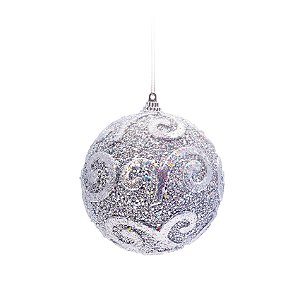 Bolas de Natal Caracóis Prata com Glitter 8cm Jogo com 6Un - Bolas Natalinas - Ref 1350868 Cromus