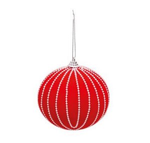 Bolas de Natal Vermelha com Listras Brancas 10cm Trend Candy Jogo com 4Un - Bolas Natalinas - Ref 1924693 Cromus