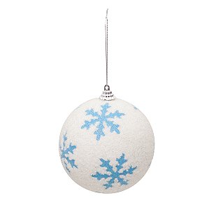 Bolas de Natal Branca com Floco de Neve 10cm Jogo com 4Un - Bolas Natalinas - Ref 1924312 Cromus