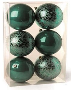 Bolas de Natal Verde Esmeralda Perolada e Craquelada 10cm Jogo com 6Un - Bolas Natalinas - Ref 1640944 Cromus