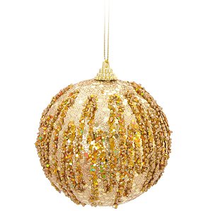 Bolas de Natal Dourada com Glitter 10cm Jogo com 6Un - Bolas Natalinas - Ref 1611831 Cromus