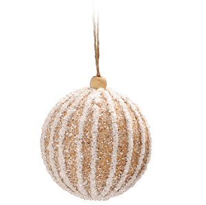 Bolas de Natal Bege com Listras Brancas 10cm Jogo com 4Un - Bolas Natalinas - Ref 1592490 Cromus