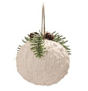 Bolas de Natal Branca Nevada com Galho Verde 10cm Jogo com 4Un - Bolas Natalinas - Ref 1592592 Cromus