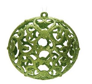 Bola de Natal Vazada com Arabescos Verde 8cm Jogo com 6Un - Bolas Natalinas - Ref 1517846 Cromus