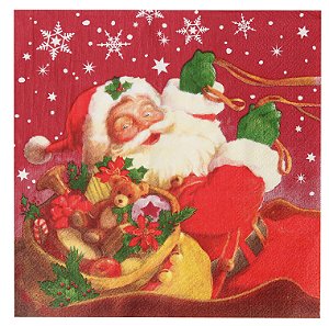 Guardanapo de Papel Decorado Papai Noel no Trenó 32,5x32,5cm com 20 Folhas - Ref 1719558 Cromus