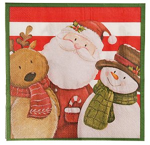 Guardanapo de Papel Decorado Natal Papai Noel e Amigos 32,5x32,5cm com 20 Folhas - Ref 1595382 Cromus