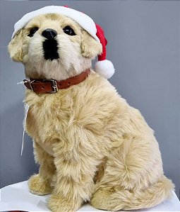 Boneco Cachorro Labrador com Gorro Noel 25cm - Natal Pet Mania - Ref 1014136 Cromus