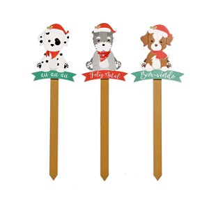 Picks de Madeira Cachorrinhos Feliz Natal Jogo com 3Un - Natal Pet Mania - Ref 1595275 Cromus