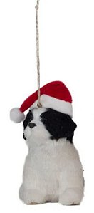 Enfeite Cachorro de Pendurar com Gorro 12cm - Natal Pet Mania - Ref 1014117Pet1 Cromus