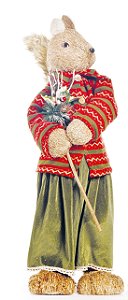 Boneco de Palha Esquilo Crespinho Fêmea com Vestido 70cm - Coleção Tender Winter - Ref 1697055F Cromus