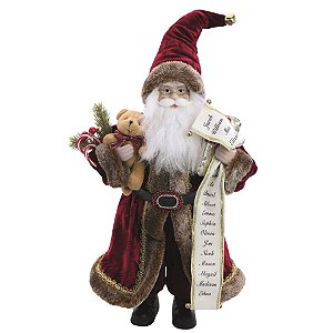 Boneco Papai Noel com Lista e Urso 52cm - Coleção Noeis - Ref 1108010 Cromus