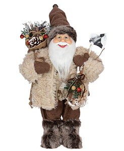 Boneco Papai Noel em Pé com Casaco de Pelo Segurando Machado 60cm - Coleção Noeis - Ref 1017097 Cromus