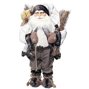 Boneco Papai Noel em Pé com Roupa Bege e Preto 63cm - Coleção Noeis - Ref 1715969 Cromus